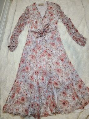 KEEPSAKE Floral Pink Long-Sleeve Wrap Dress Size M